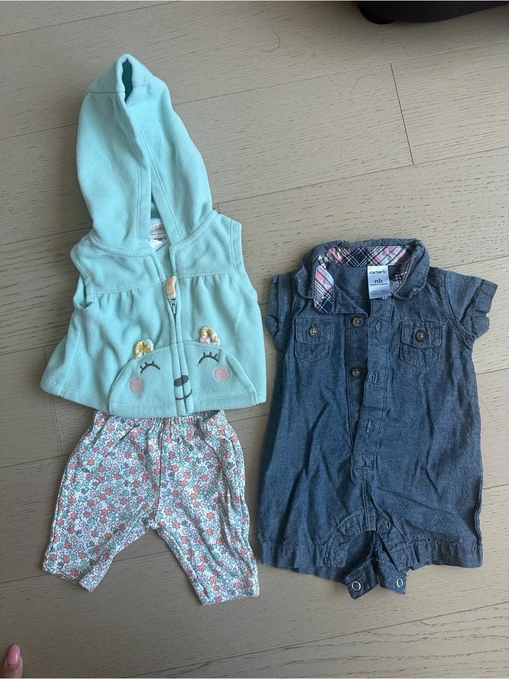 Carter's pack of 2 - Chambray-Style Romper with Pink & Navy Plaid Trim